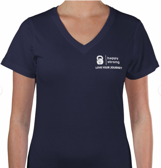 Women’s Happy Strong V-Neck Tshirt (Navy)